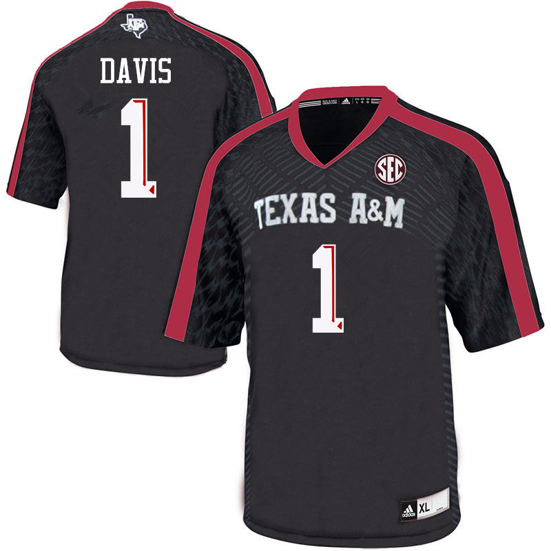 Men #1 Quartney Davis Texas A&M Aggies College Football Jerseys-Black - Click Image to Close